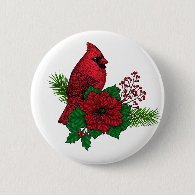 Badge Rond 5 Cm Cardinaux rouges sur décoration de Noël (Devant)