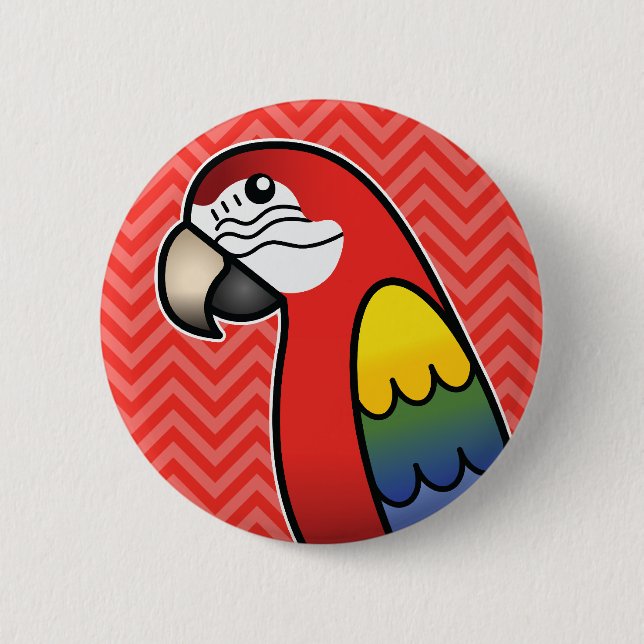 Badge Rond 5 Cm Caricature à carlet Macaw Parrot Bird (Devant)