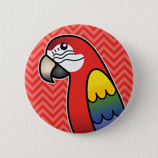 Badge Rond 5 Cm Caricature à carlet Macaw Parrot Bird (Devant)