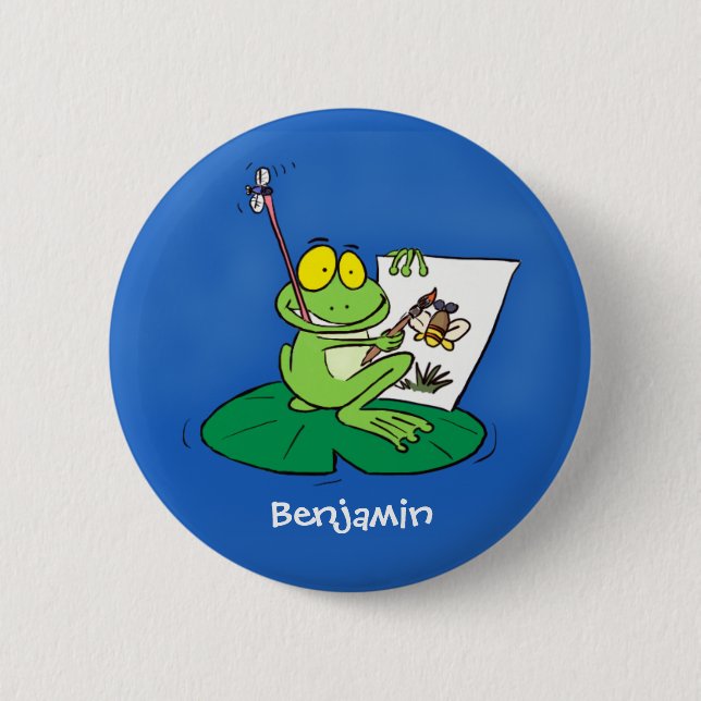 Badge Rond 5 Cm Caricature amusante de grenouille verte (Devant)