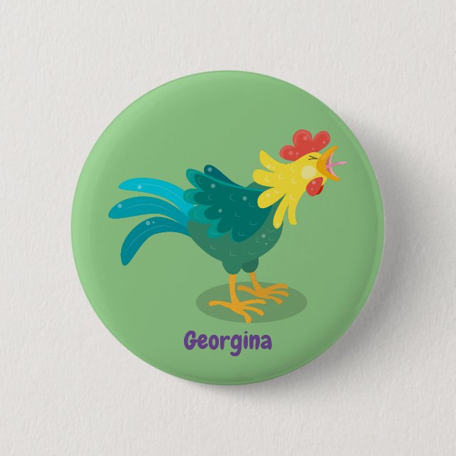 Badge Rond 5 Cm Caricature amusante du coq à rames (Devant)