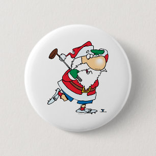 Badge Rond 5 Cm caricature amusante golfeur santa claus