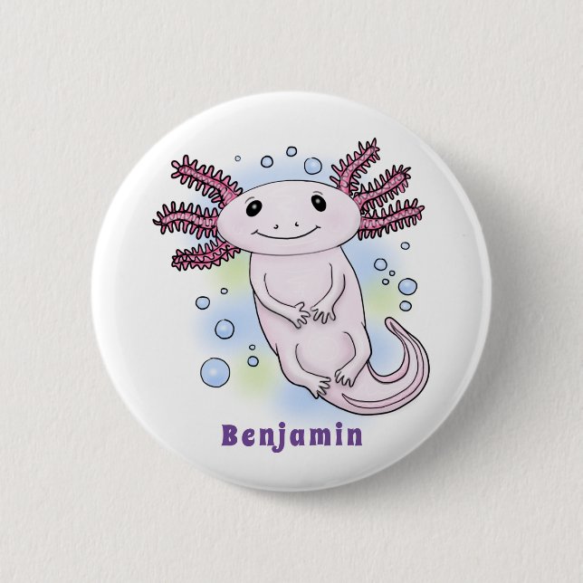 Badge Rond 5 Cm Caricature axolotl rose adorable (Devant)