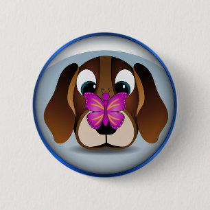 Badge Rond 5 Cm Caricature Beagle de Chien et Papillon rond