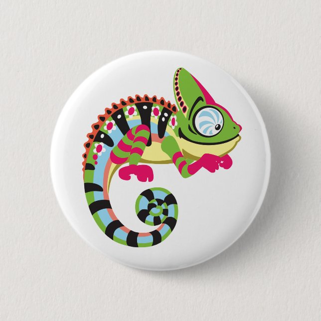 Badge Rond 5 Cm caricature caméléon (Devant)