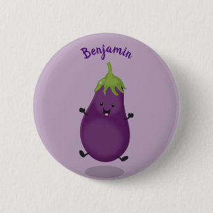 Badge Rond 5 Cm Caricature d'aubergine d'aubergine joliment heureu