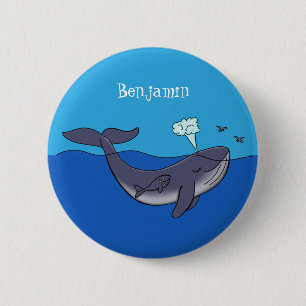 Badge Rond 5 Cm Caricature de baleine mignonne et de baleine de ve