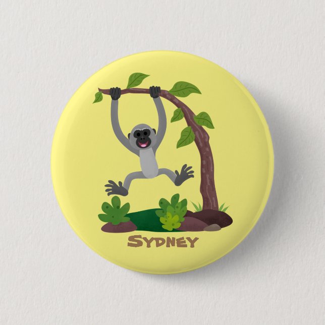 Badge Rond 5 Cm Caricature de bande de gibbon joyeux (Devant)