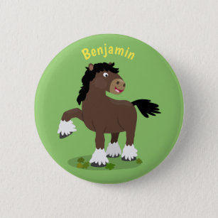 Badge Rond 5 Cm Caricature de cheval de trait de Cute Clydesdale