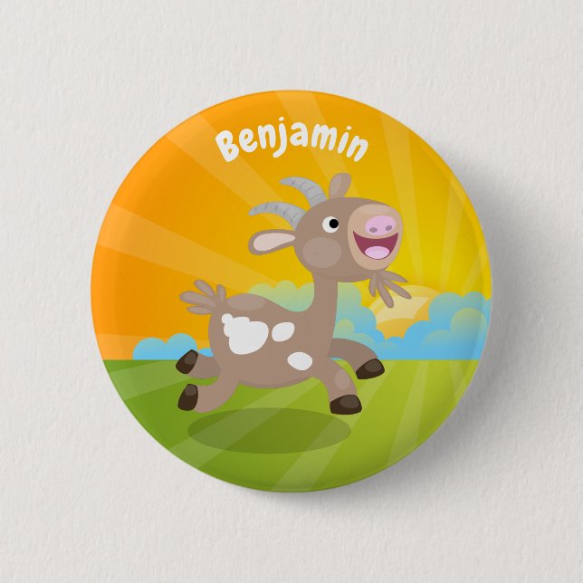Badge Rond 5 Cm Caricature de chèvre billy joyeux (Devant)