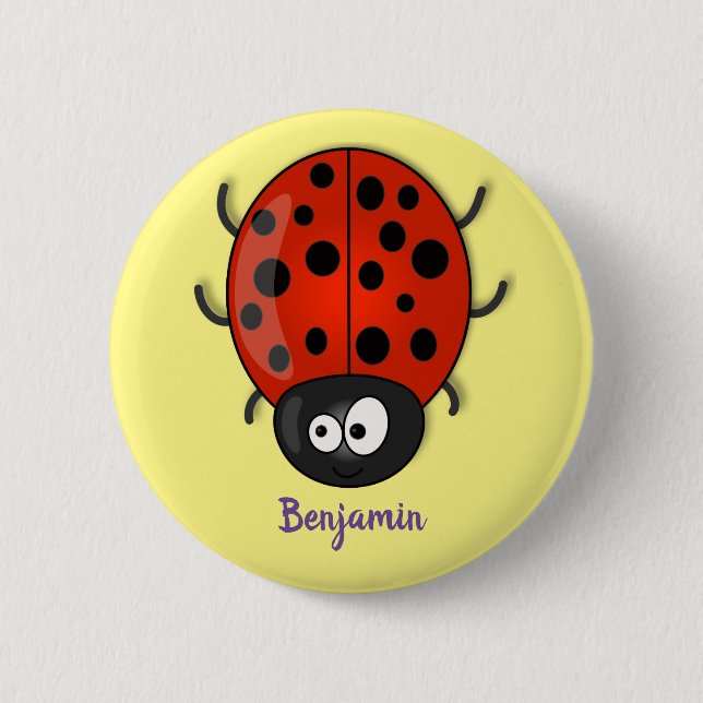 Badge Rond 5 Cm Caricature de coccinelle rouge joyeux (Devant)