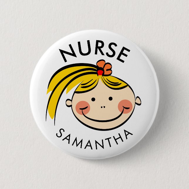 Badge Rond 5 Cm Caricature de Cute Blonde Nom de l'infirmière (Devant)