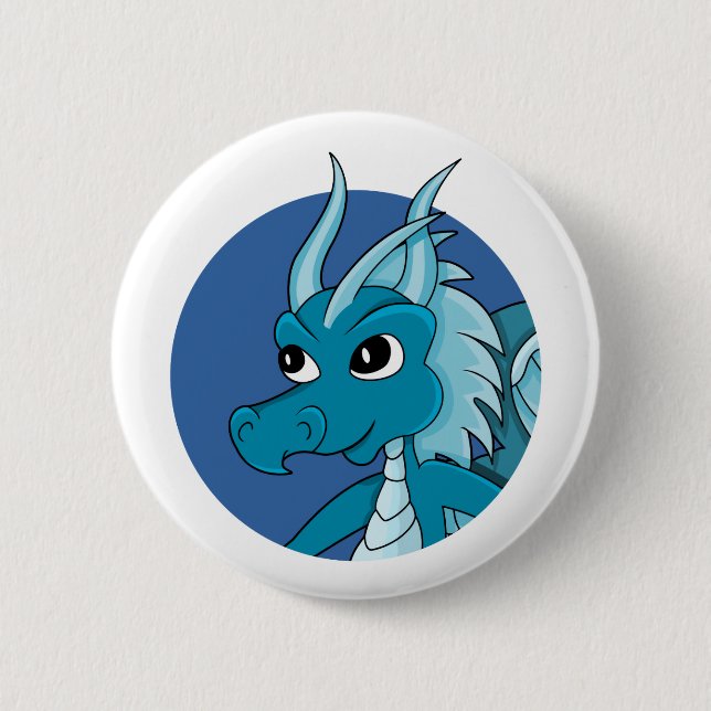 Badge Rond 5 Cm Caricature de dragon bleu (Devant)