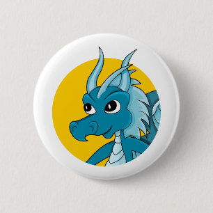 Badge Rond 5 Cm Caricature de dragon bleu