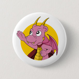 Badge Rond 5 Cm Caricature de dragon rose