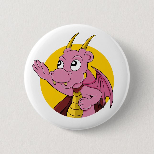 Badge Rond 5 Cm Caricature de dragon rose (Devant)