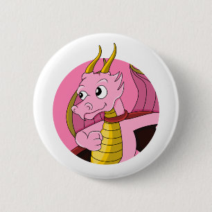 Badge Rond 5 Cm Caricature de dragon rose