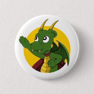 Badge Rond 5 Cm Caricature de dragon vert