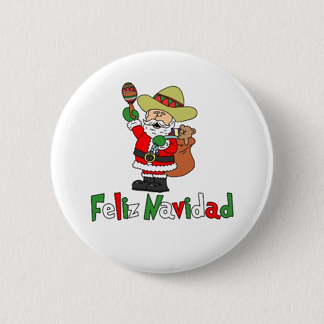 Badge Rond 5 Cm Caricature de Feliz Navidad Père Noël Sombrero Mar (Devant)