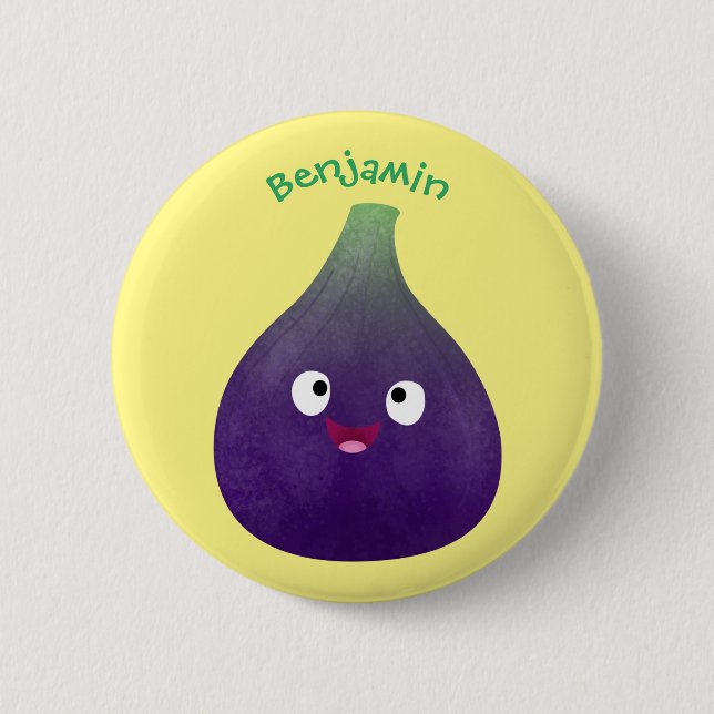 Badge Rond 5 Cm Caricature de fruits mauve joyeux aux figues (Devant)