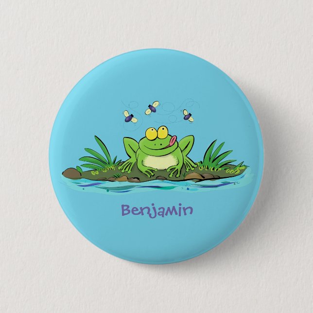Badge Rond 5 Cm Caricature de grenouille vert mignon (Devant)