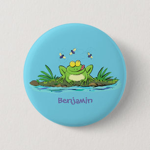 Badge Rond 5 Cm Caricature de grenouille vert mignon