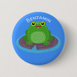 Badge Rond 5 Cm Caricature de grenouille verte mignonne