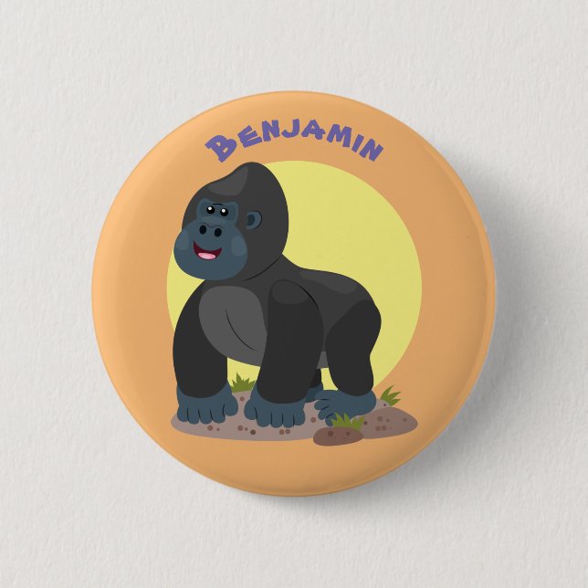 Badge Rond 5 Cm Caricature de gros gorilles joyeux (Devant)
