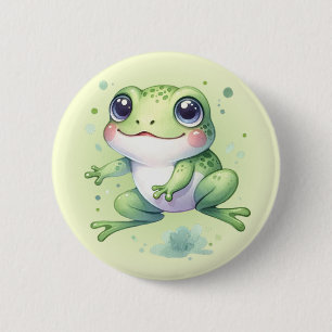 Badge Rond 5 Cm Caricature de la grenouille verte mignonne