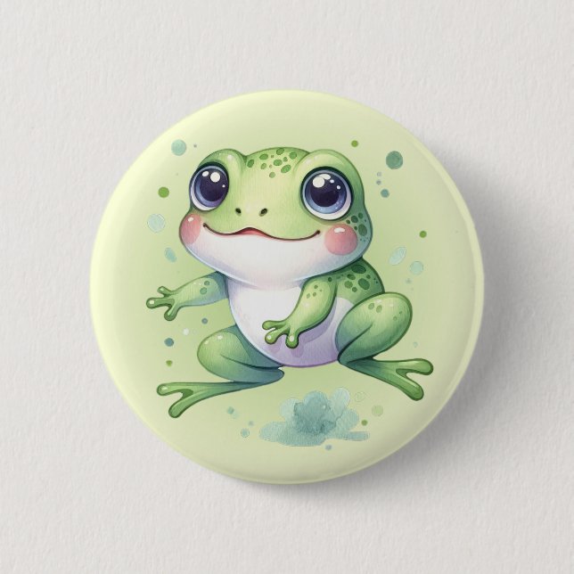 Badge Rond 5 Cm Caricature de la grenouille verte mignonne (Devant)