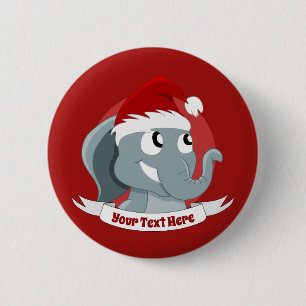 Badge Rond 5 Cm Caricature de Noël avec un joli éléphant