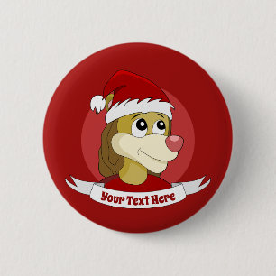 Badge Rond 5 Cm Caricature de Noël avec un mignon bouton lion
