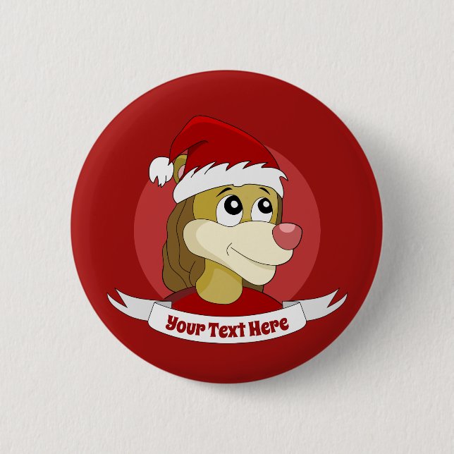 Badge Rond 5 Cm Caricature de Noël avec un mignon bouton lion (Devant)