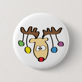 Badge Rond 5 Cm Caricature de Noël mignonne Rouge Nez Reindeer