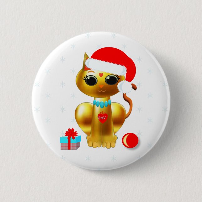 Badge Rond 5 Cm Caricature de Noël pour chatte kitty (Devant)