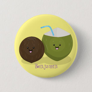 Badge Rond 5 Cm Caricature de noix de coco kawaii joyeux