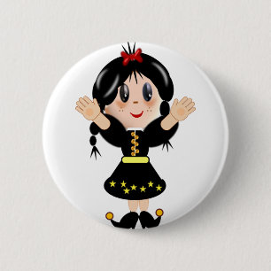 Badge Rond 5 Cm Caricature de petite fille très heureuse