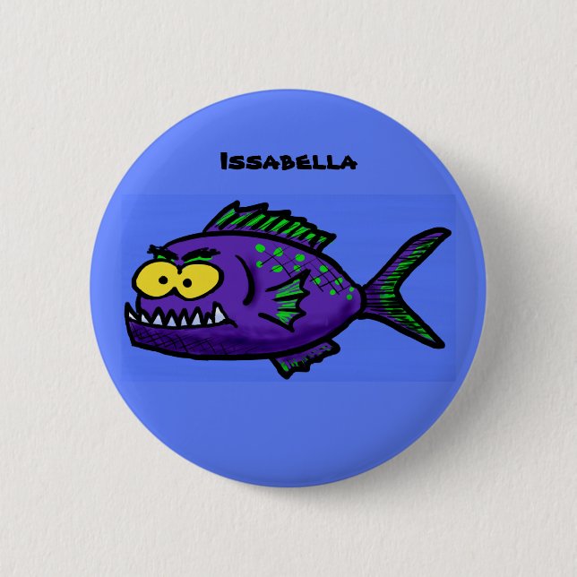 Badge Rond 5 Cm Caricature de poisson de Piranha (Devant)