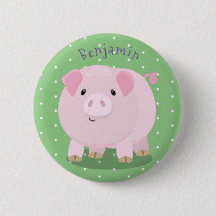 Badge Rond 5 Cm Caricature de porc mignon rose pot vendue