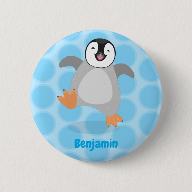 Badge Rond 5 Cm Caricature de poussin de pingouin mignon et joyeus (Devant)