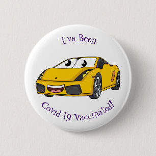 Badge Rond 5 Cm Caricature de voiture sport jaune joyeux