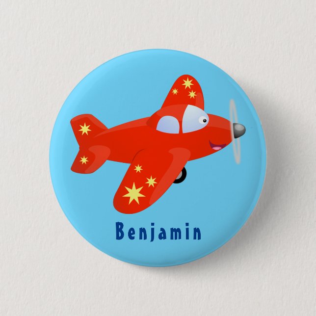 Badge Rond 5 Cm Caricature de vol d'avion rouge mignon (Devant)