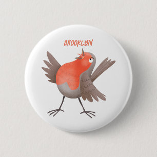 Badge Rond 5 Cm Caricature d'oiseau rouge chantant mignon