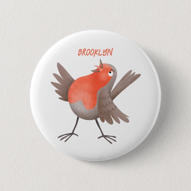Badge Rond 5 Cm Caricature d'oiseau rouge chantant mignon (Devant)