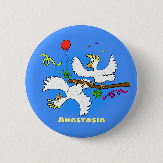 Badge Rond 5 Cm Caricature d'oiseaux de cockatoo amusante (Devant)