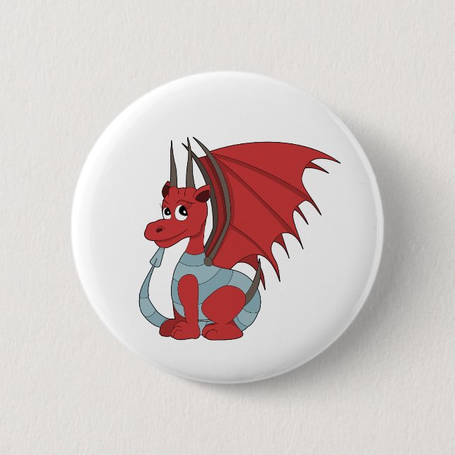 Badge Rond 5 Cm Caricature Dragon Rouge (Devant)