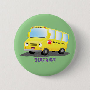 Badge Rond 5 Cm Caricature du bus scolaire jaune joyeux