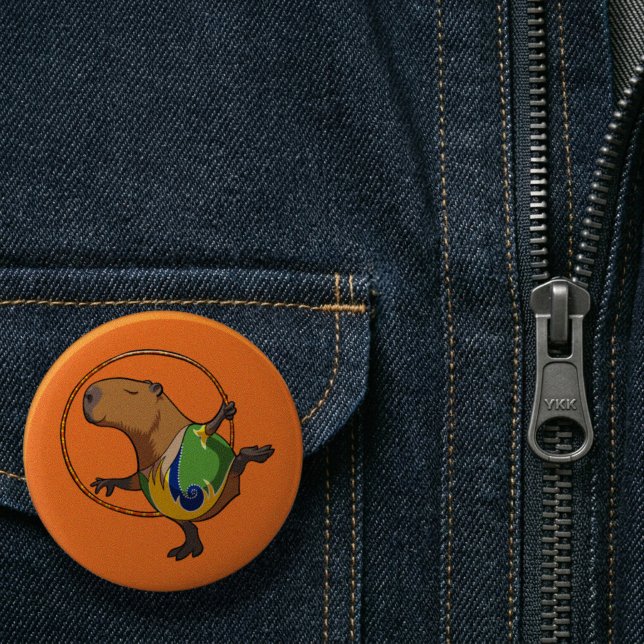 Badge Rond 5 Cm Caricature du capybara hythmic Hoop (Créateur téléchargé)