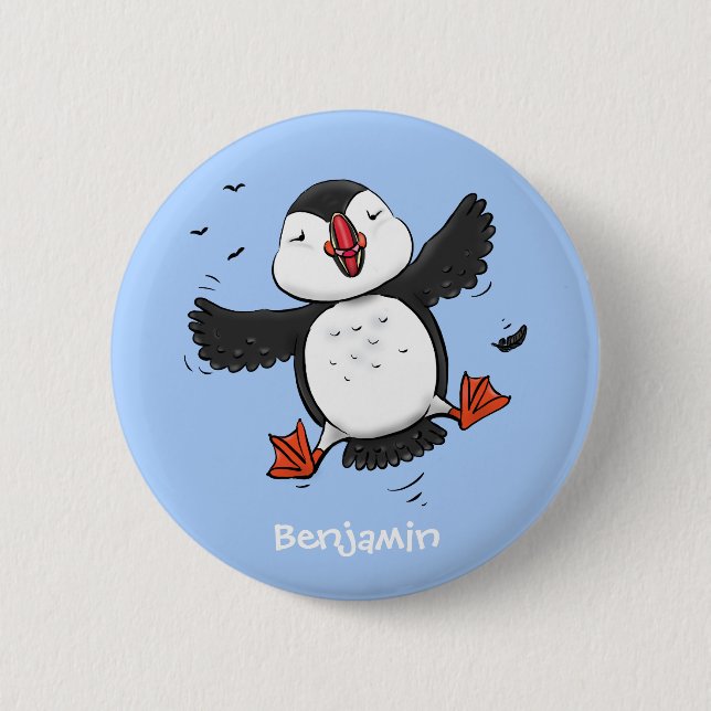 Badge Rond 5 Cm Caricature en bleu bouffin joyeux (Devant)