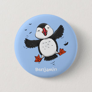 Badge Rond 5 Cm Caricature en bleu bouffin joyeux